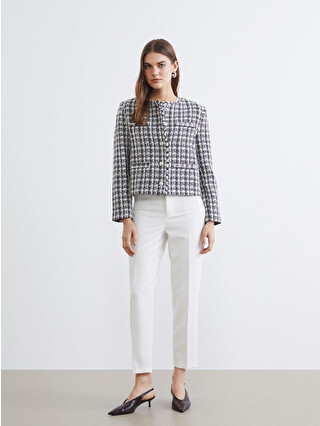 LCW STUDIO Collarless, plaid tweed jacket for women. - S6KD32Z8