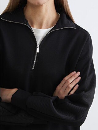 LCW Comfort Siyah Dik Yaka Kadın Fermuarlı Sweatshirt - S6KJ68Z8