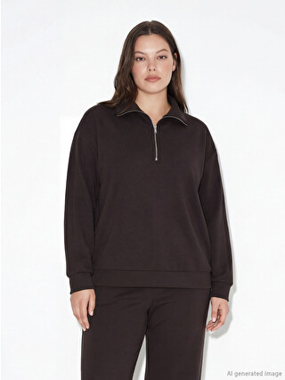 LCW Comfort Kahverengi Dik Yaka Kadın Fermuarlı Sweatshirt