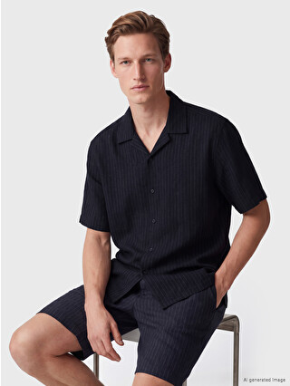 SOUTHBLUE Loose Fit Çizgili Keten Karışımlı Erkek Gömlek