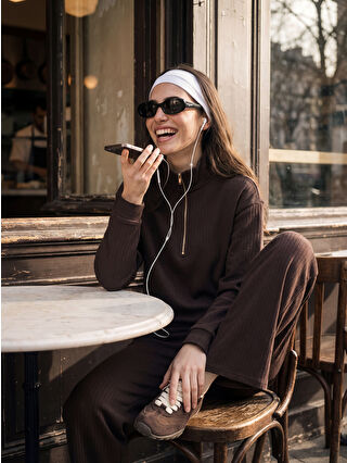 XSIDE Kahverengi Soft Touch Oversize Kadın Sweatshirt - S6KM73Z8