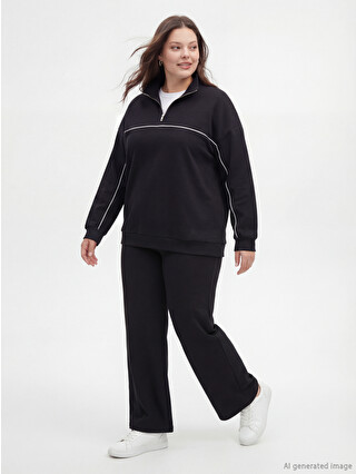 wk　0628 LCW Modest Siyah Dik Yaka Oversize Kadın Sweatshirt - S6KP86Z8-CVL