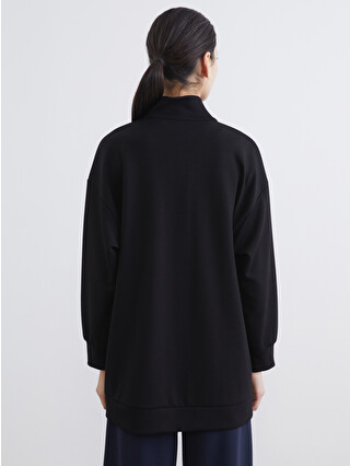 LCW Modest Siyah Soft Touch Oversize Kadın Sweatshirt Tunik