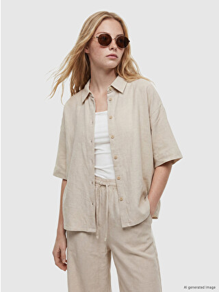 XSIDE Oversize Linen Blend Women's Shirt - S6L454Z8-L8Q | LC Waikiki