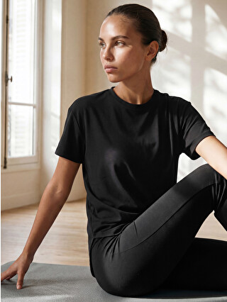 KOOR SPORT Siyah Oversize Modal Karışımlı Kadın Spor Tişört