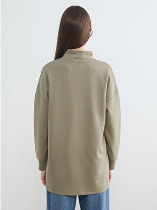 LCW Modest Haki Dik Yaka Soft Touch Kadın Sweatshirt Tunik