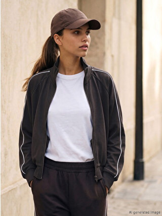 bernhard willhelm xmisericordiaジャージ新品 KOOR SPORT Kahverengi Oversize Modal Karışımlı Kadın Fermuarlı