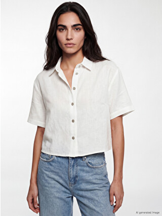 XSIDE Linen Blend Crop Women's Shirt - S6LU72Z8-J5E | LC Waikiki