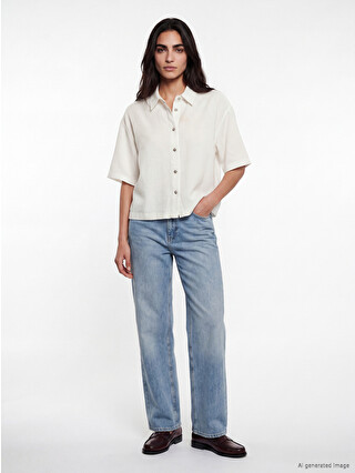 XSIDE Linen Blend Crop Women's Shirt - S6LU72Z8-J5E | LC Waikiki