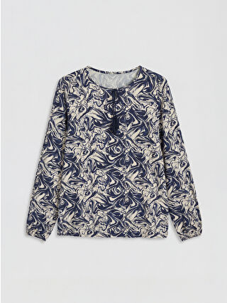 Canlı Lacivert Baskılı