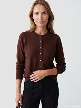 LCW Grace Jacquard Knit Cardigan with a Crew Neck. - S6M886Z8-1VF