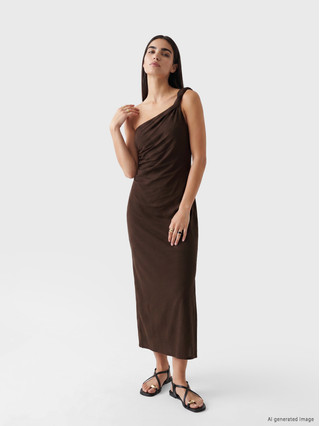 LCW Vision One Shoulder Women's Midi Interlock Dress - S6ML73Z8