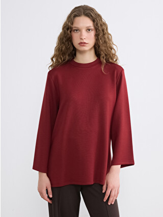 LCW Modest Bordo Dik Yaka Oversize Kadın Sweatshirt Tunik