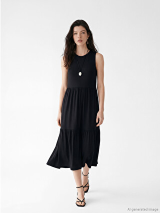 LCW Comfort Crew Neck Layered Dress - S6MR58Z8-CVL | LC Waikiki