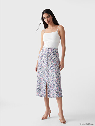 LCW EVERYDAY Buttoned Floral A-line Skirt - S6MS88Z8-F9C | LC Waikiki