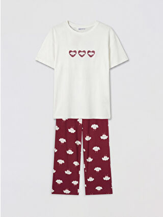 Açık Bordo Baskılı