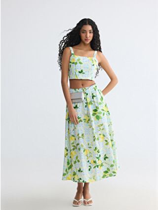 XSIDE Elastic Waist Poplin Flared Skirt - S6N847Z8-LRL | LC Waikiki