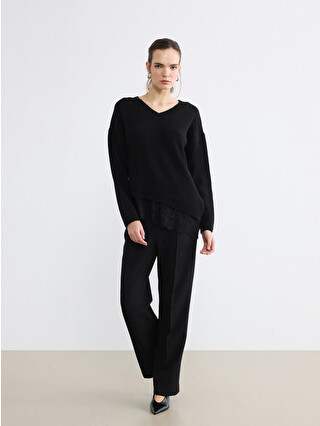 LCW Vision V-neck Knit Sweater With Lace Detail - S6NC79Z8-CVL