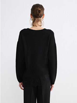 LCW Vision V-neck Knit Sweater With Lace Detail - S6NC79Z8-CVL