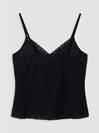 XSIDE Siyah V Yaka Dantelli İp Askılı Crop Bluz - S6ND70Z8-CVL | LCW