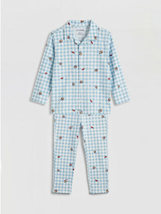 Açık Mavi Baskılı