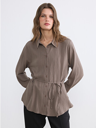 LCW EVERYDAY Women's Sash Seersucker Shirt - S6O549Z8-1SN | LC Waikiki