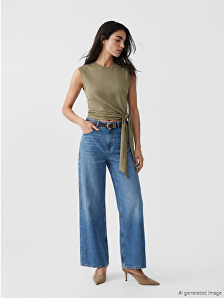 LCW Jeans Belted High Waisted Wide Leg Women's Jeans - S6A099Z8