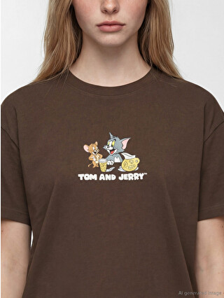 XSIDE Tom Ve Jerry Baskılı %100 Pamuklu Kadın Tişört - S6E193Z8