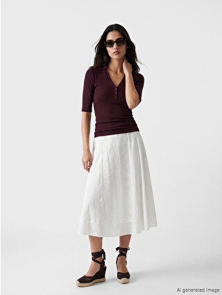 LCW Vision Waist Zippered Embroidered Broderie Skirt - S6A502Z8