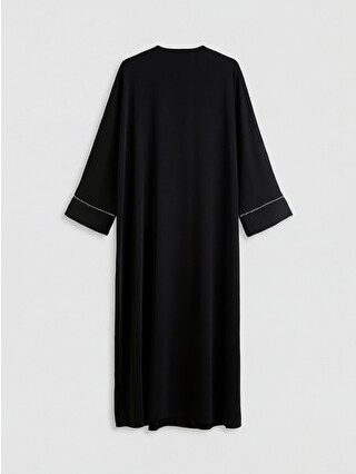 LCW Modest Siyah Bisiklet Yaka Oversize Krep Kadın Ferace