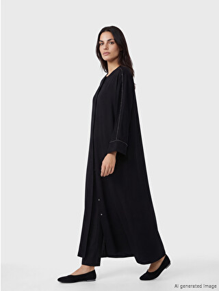 LCW Modest Crew Neck Oversize Crepe Women's Abaya - S6E689Z8-ZR1