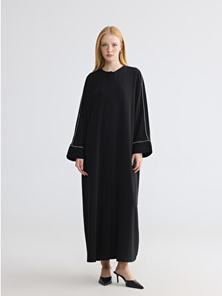 ★ブラック38ロングタイプ LCW Modest Crew Neck Oversize Crepe Women's Abaya - S6E689Z8-CVL