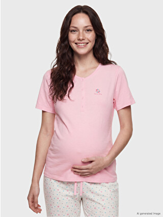 LCW DREAM Ekru Desenli Hamile Kaprili Pijama Takımı - S6F894Z8-LRA