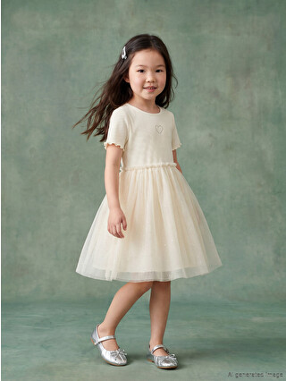 LCW Kids Crew Neck Heart Embroidered Girls' Tutu Dress - S6C995Z1