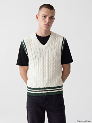 OVY Cotton Wool V-neck Knit Vest Ｌsize XSIDE V Neck Cable Knit Patterned Men's Knitwear Sweater Vest