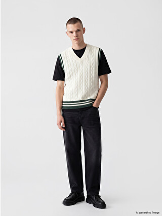 XSIDE V Neck Cable Knit Patterned Men's Knitwear Sweater Vest