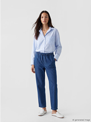 LCWAIKIKI Classic Beli Lastikli Mom Fit Kadın Jean Pantolon
