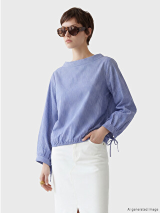 Soulife Slash Neck Striped Blouse - S6R561Z8-LEN - LC Waikiki