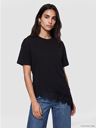 LCW Vision Lace Detailed Asymmetric Cut Women's T-shirt - S6S247Z8