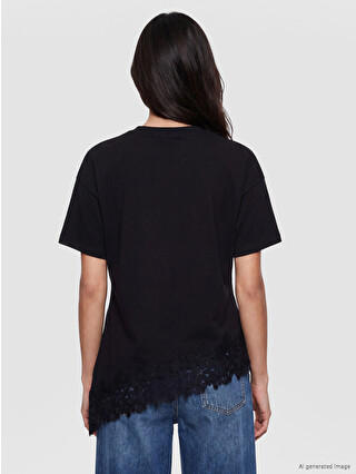 LCW Vision Lace Detailed Asymmetric Cut Women's T-shirt - S6S247Z8