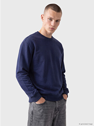 XSIDE İndigo 3 İplik Şardonlu Düz Rahat & Relax Erkek Sweatshirt