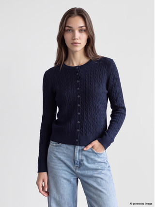 LCW Modest Cable Knit Patterned Women's Knitwear Cardigan