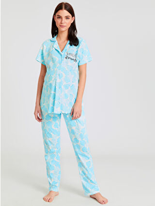 Açık Mavi Baskılı