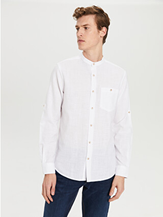 LCWAIKIKI Classic Regular Fit Long Sleeve Grandad Collar Linen