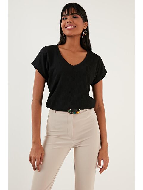 Lela Rahat Kesim Esnek V Yaka Bluz 5865039 - S000000380-19351