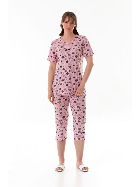 Fullamoda Fiyonk Desenli Kısa Kol Kapri Pijama Takımı - S000380632-20024