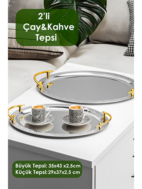 Porsima Elit Premium 2'li Paslanmaz Çelik Kahve Tepsisi - S000309389-37293