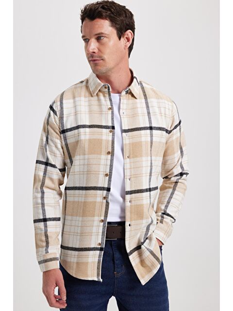 TUDORS Erkek Slim Fit Dar Kesim Kareli Kışlık Oduncu Gömlek - S000519913-19965