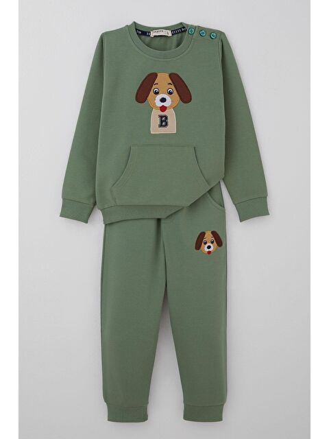 Breeze Erkek Bebek Eşofman Takımı Sevimli Köpekçik Nakışlı Kanguru Cepli Mint Yeşili (9 Ay-3 Yaş) - S000506118-1180