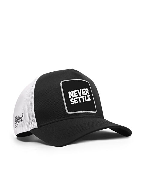 BlackBörk Never Settle Logolu Cordura Siyah-Beyaz Trucker Şapka
